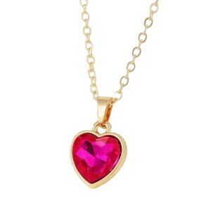 Gold Tone Chain Necklace With Hot Pink Heart Pendant 45cm+5cm Adjustable Length